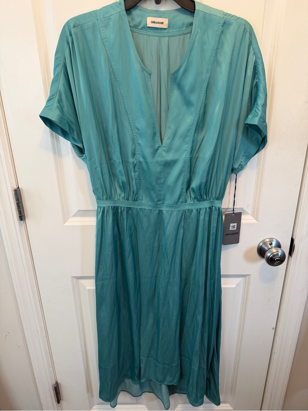Zadig & Voltaire Teal Short-Sleeve V-Neck silk Dress